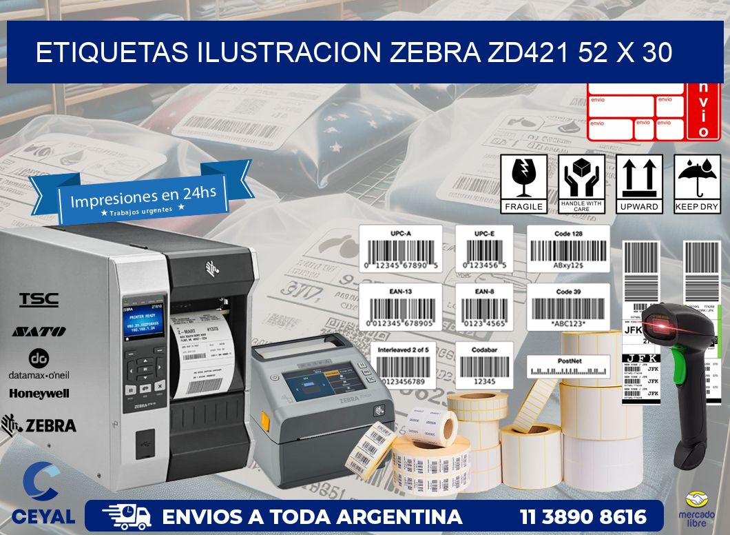 ETIQUETAS ILUSTRACION ZEBRA ZD421 52 x 30
