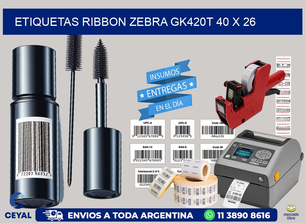 ETIQUETAS RIBBON Zebra GK420T 40 x 26
