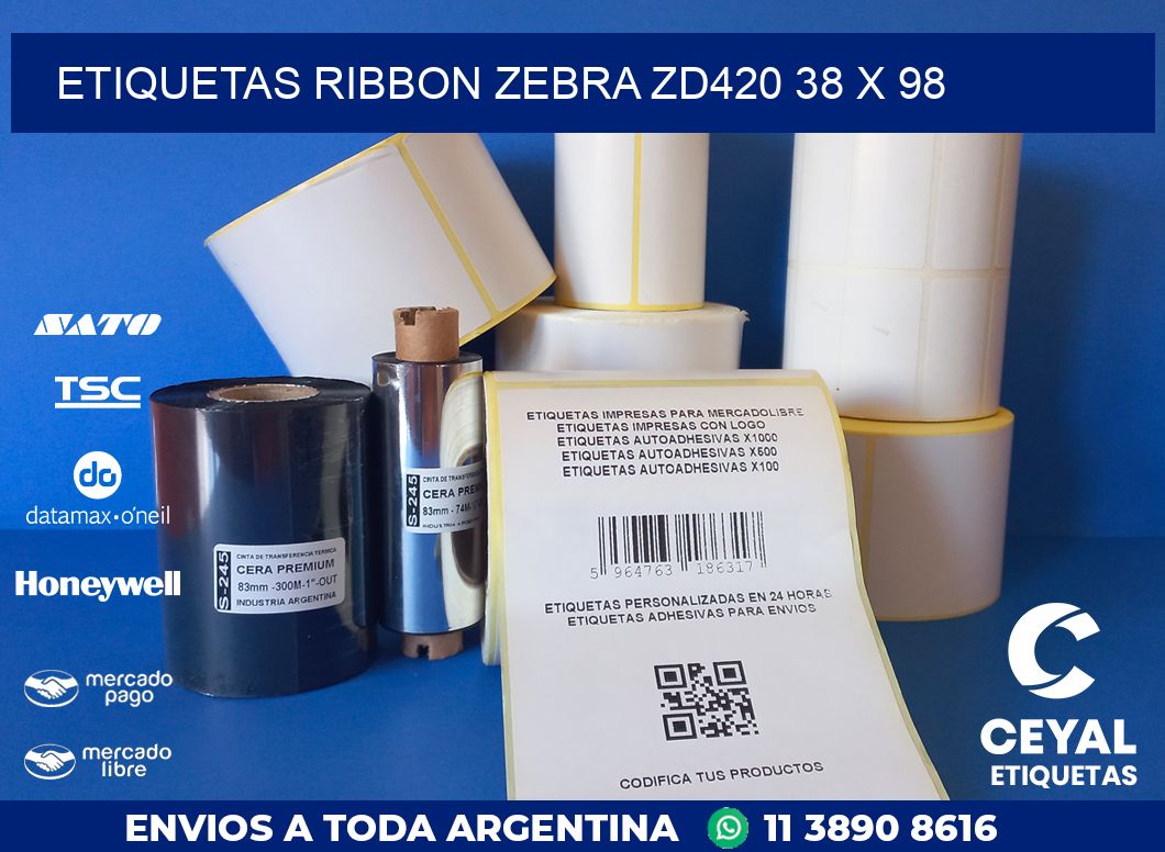 ETIQUETAS RIBBON Zebra ZD420 38 x 98