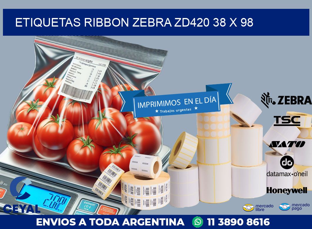 ETIQUETAS RIBBON Zebra ZD420 38 x 98