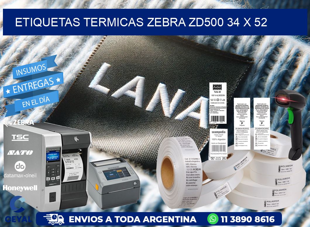 ETIQUETAS TERMICAS ZEBRA ZD500 34 x 52