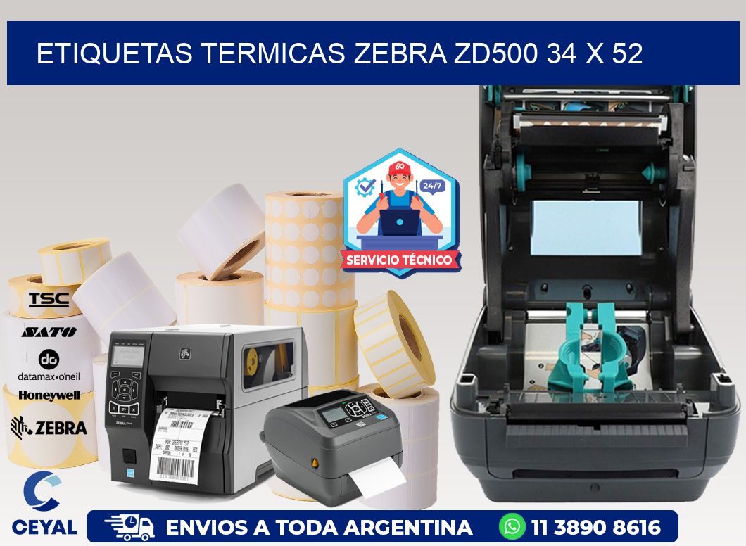 ETIQUETAS TERMICAS ZEBRA ZD500 34 x 52