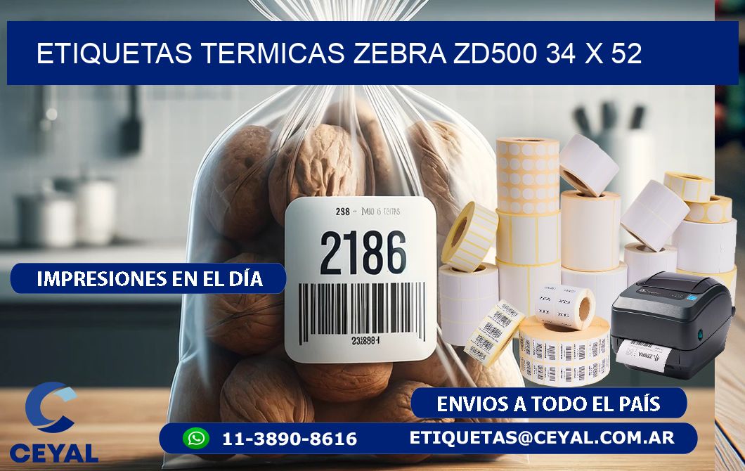 ETIQUETAS TERMICAS ZEBRA ZD500 34 x 52