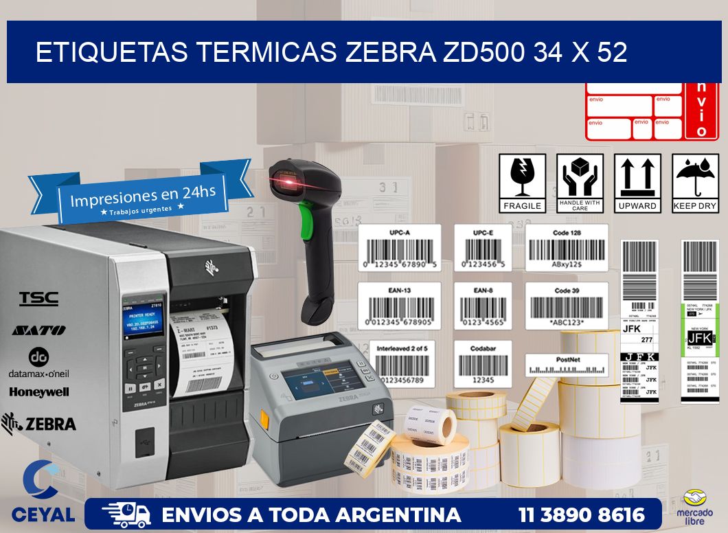 ETIQUETAS TERMICAS ZEBRA ZD500 34 x 52
