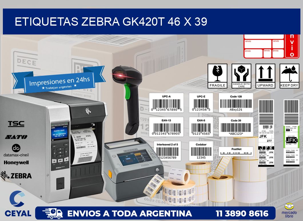 ETIQUETAS Zebra GK420T 46 x 39
