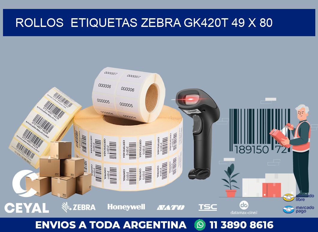 ROLLOS  ETIQUETAS Zebra GK420T 49 x 80