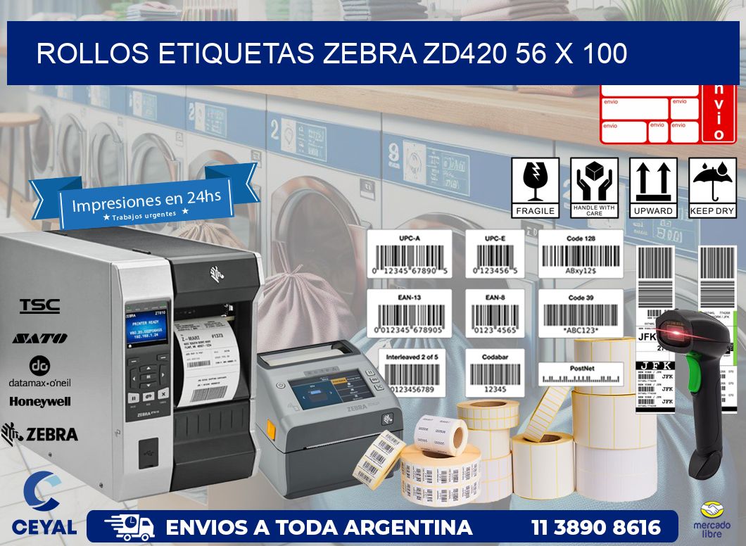 ROLLOS ETIQUETAS Zebra ZD420 56 x 100