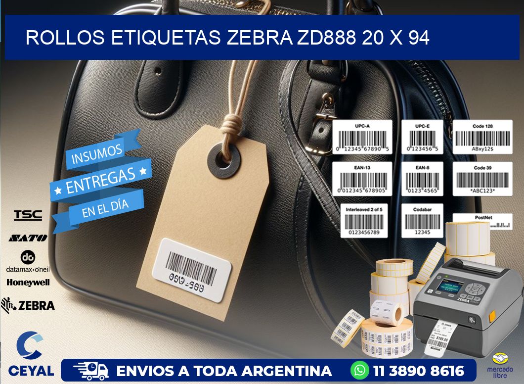 ROLLOS ETIQUETAS Zebra ZD888 20 x 94
