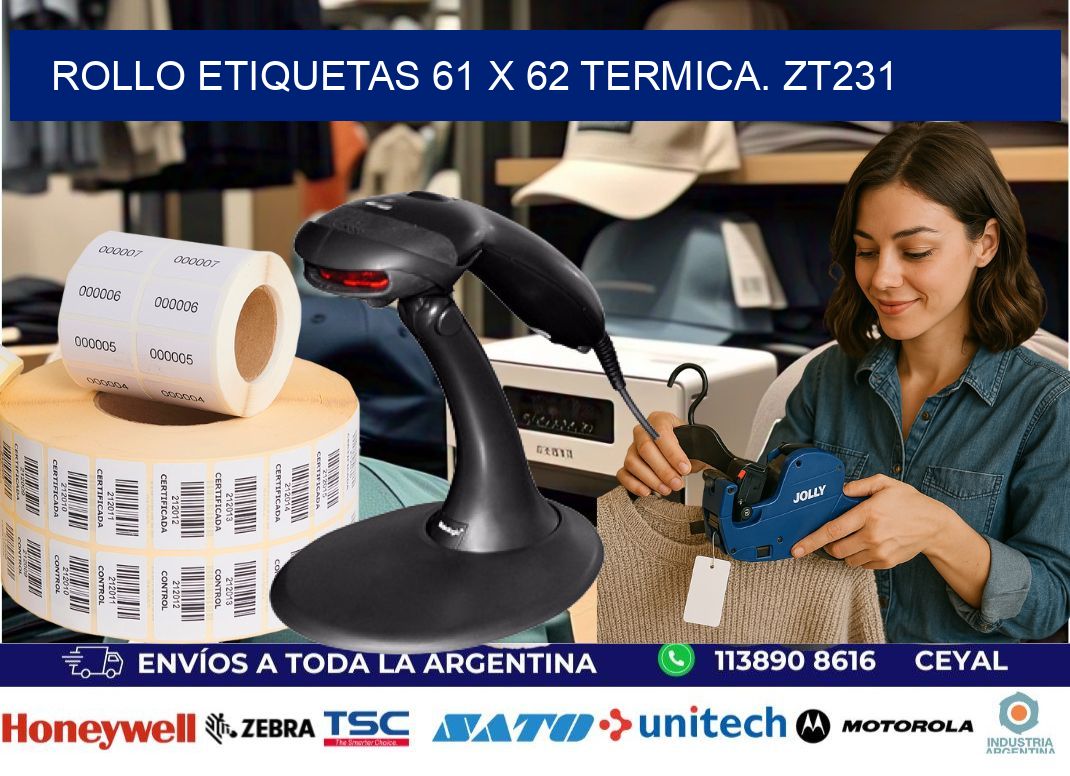 Rollo etiquetas 61 x 62 termica. zt231