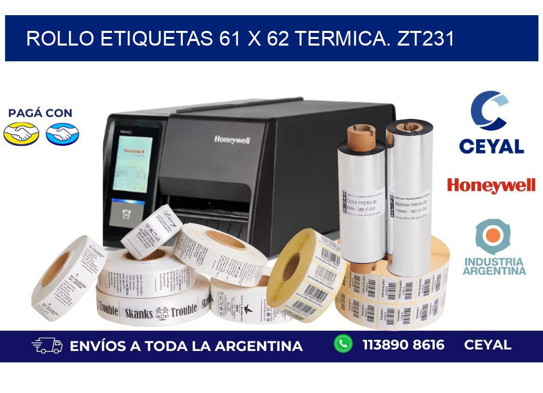 Rollo etiquetas 61 x 62 termica. zt231