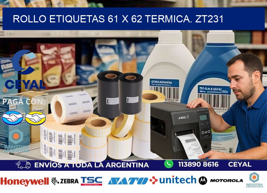 Rollo etiquetas 61 x 62 termica. zt231