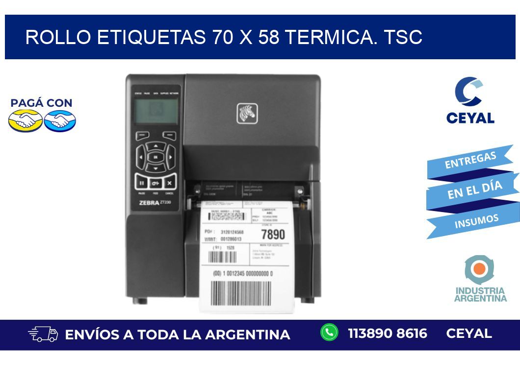 Rollo etiquetas 70 x 58 termica. tsc