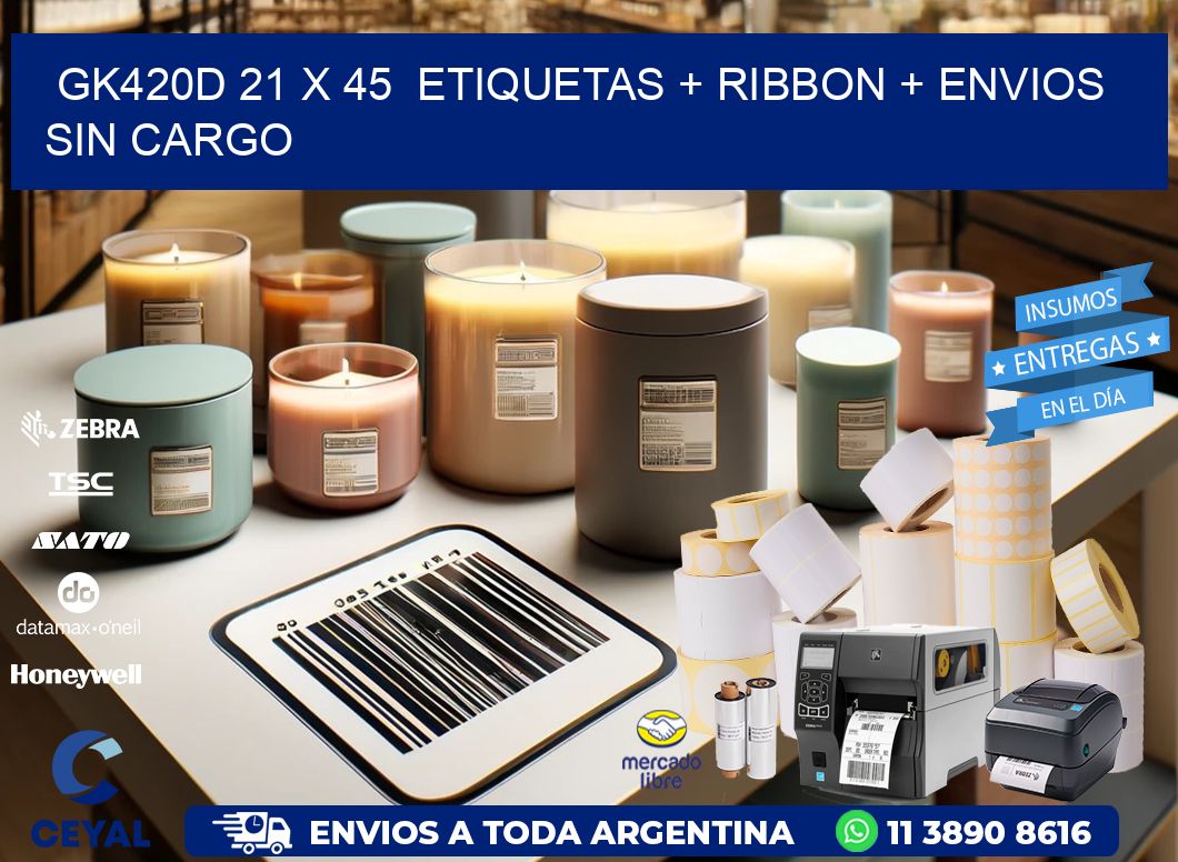 GK420D 21 x 45  etiquetas + ribbon + envios sin cargo