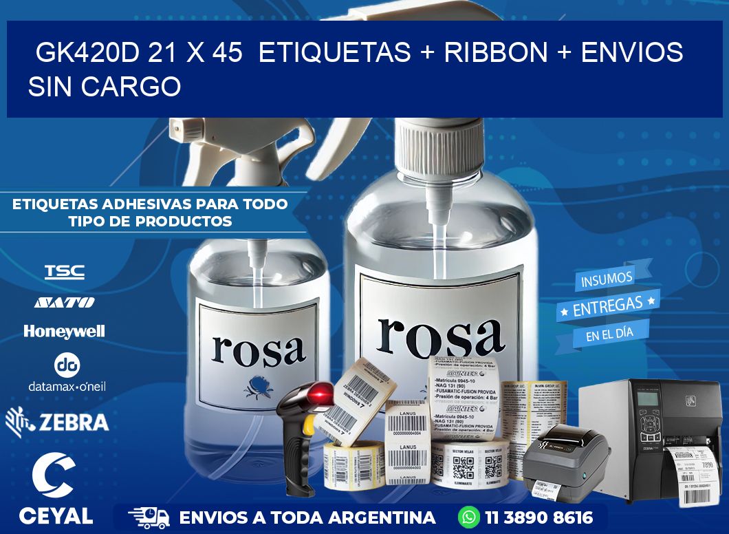 GK420D 21 x 45  etiquetas + ribbon + envios sin cargo