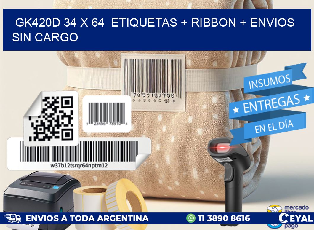 GK420D 34 x 64  etiquetas + ribbon + envios sin cargo