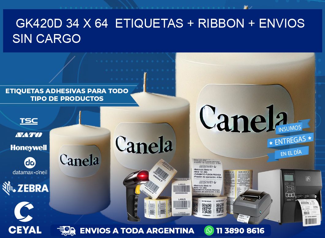 GK420D 34 x 64  etiquetas + ribbon + envios sin cargo