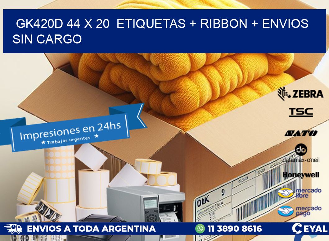GK420D 44 x 20  etiquetas + ribbon + envios sin cargo
