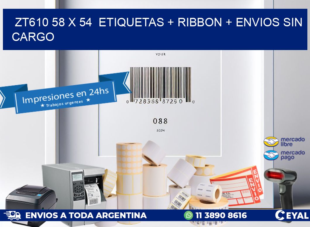 ZT610 58 x 54  etiquetas + ribbon + envios sin cargo