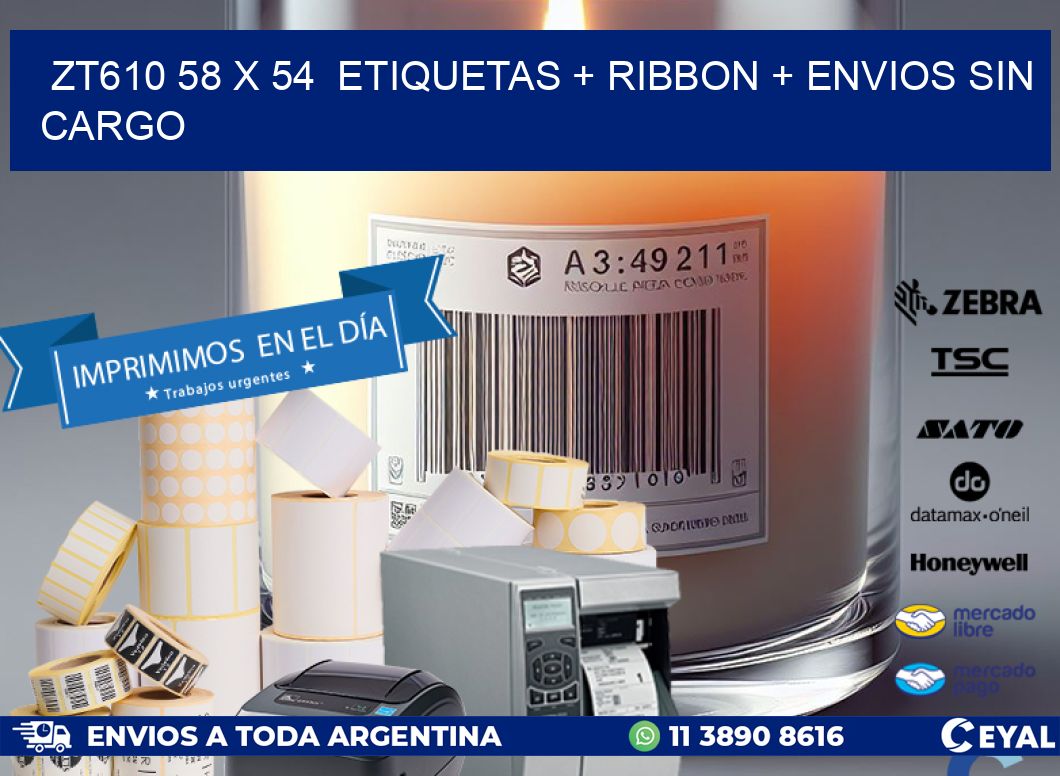 ZT610 58 x 54  etiquetas + ribbon + envios sin cargo
