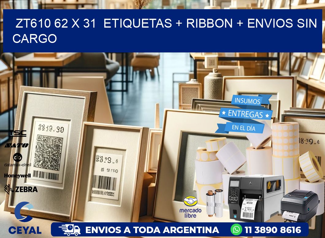 ZT610 62 x 31  etiquetas + ribbon + envios sin cargo
