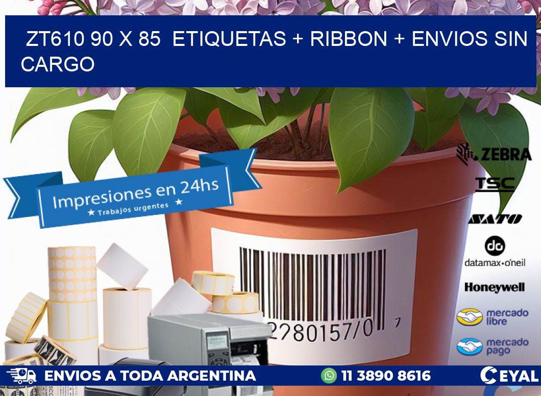 ZT610 90 x 85  etiquetas + ribbon + envios sin cargo