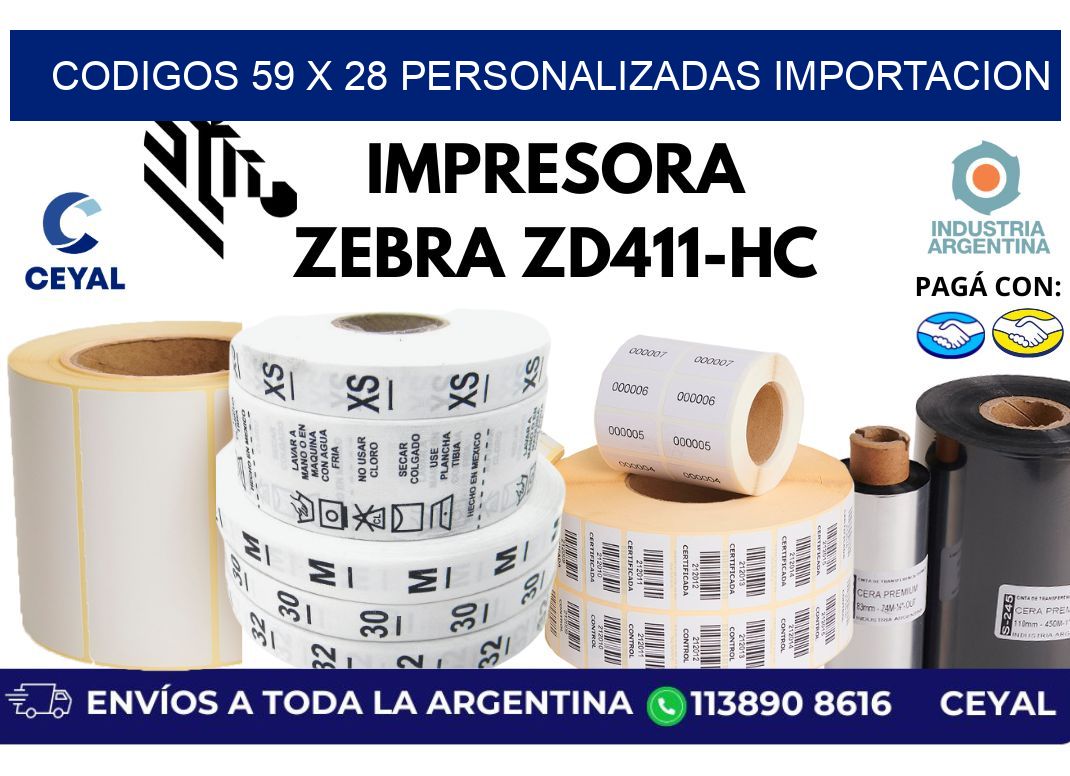 codigos 59 x 28 personalizadas importacion