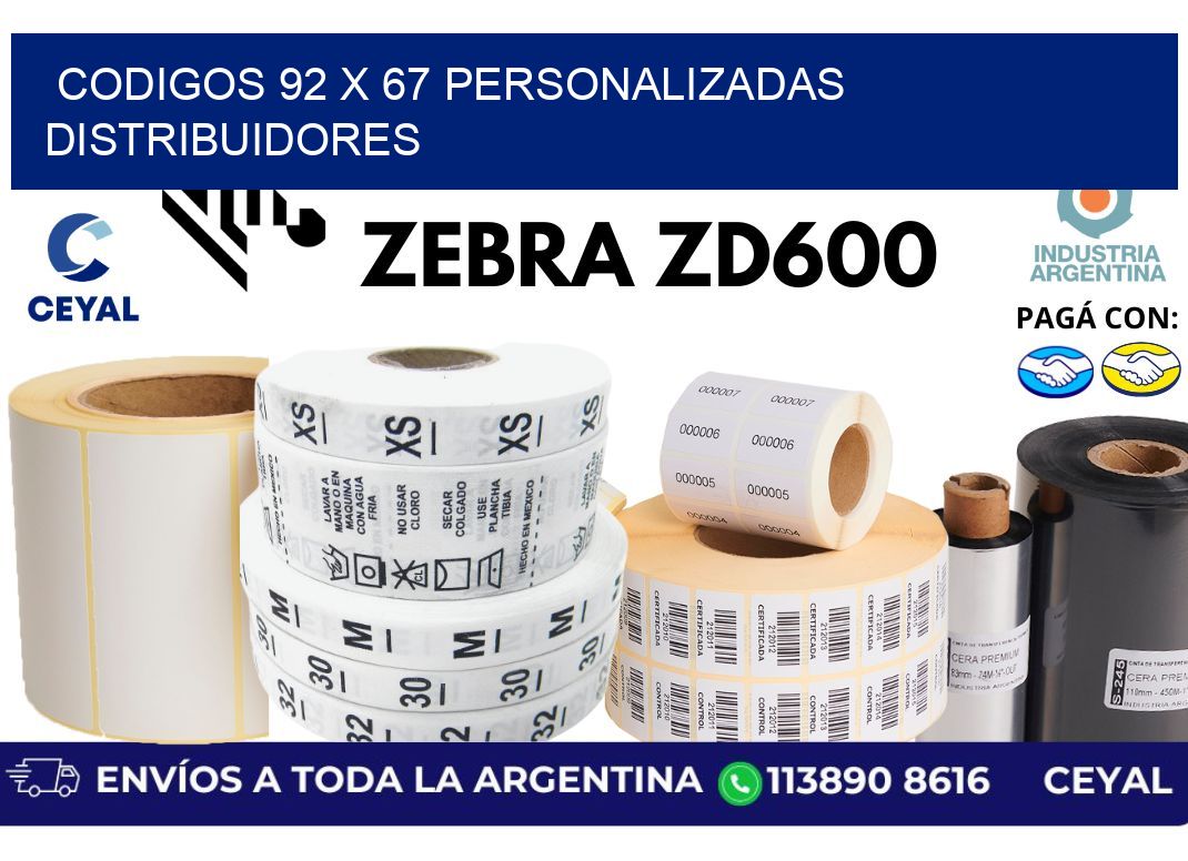 codigos 92 x 67 personalizadas distribuidores
