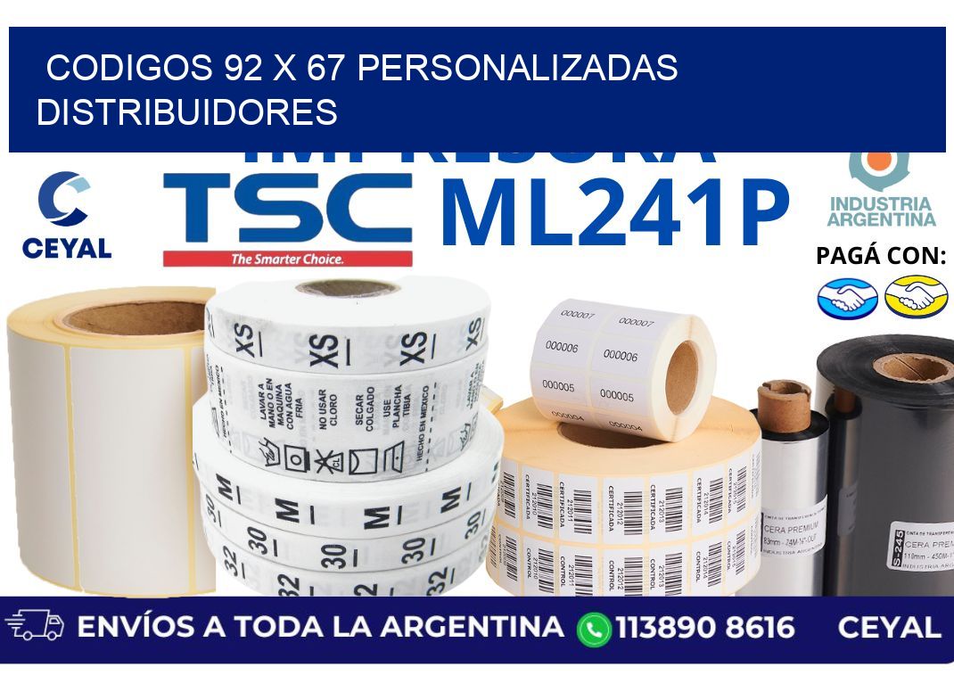 codigos 92 x 67 personalizadas distribuidores