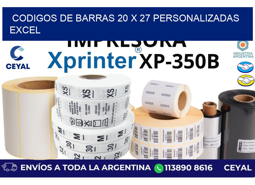 codigos de barras 20 x 27 personalizadas excel