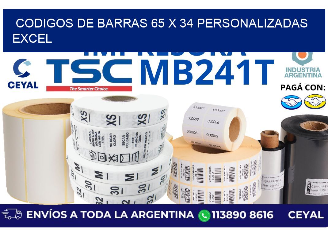 codigos de barras 65 x 34 personalizadas excel