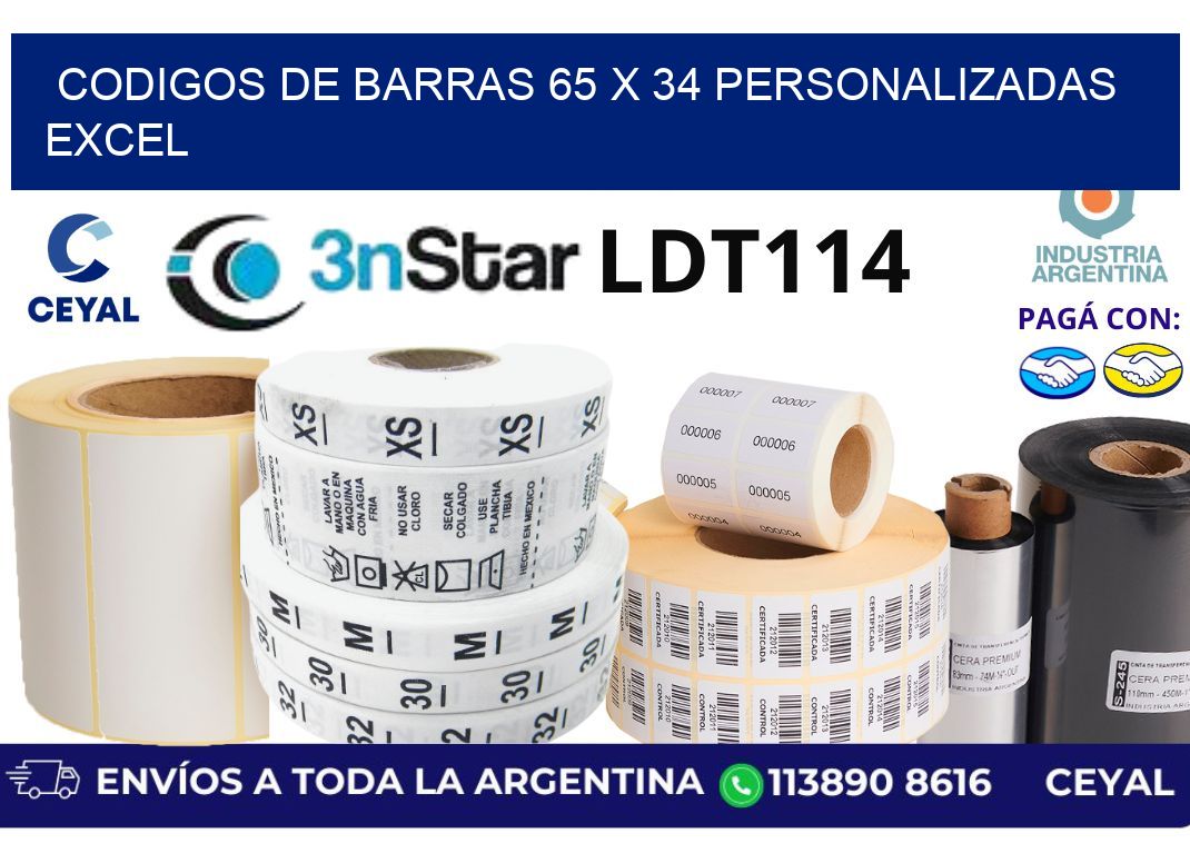 codigos de barras 65 x 34 personalizadas excel