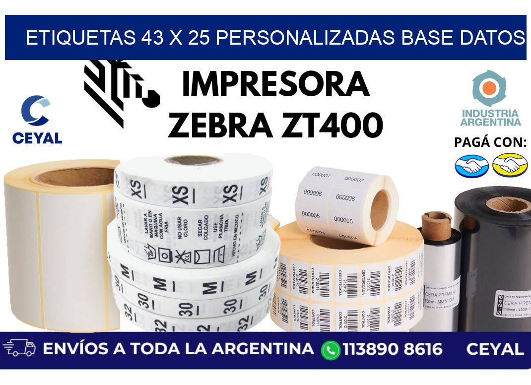 etiquetas 43 x 25 personalizadas base datos