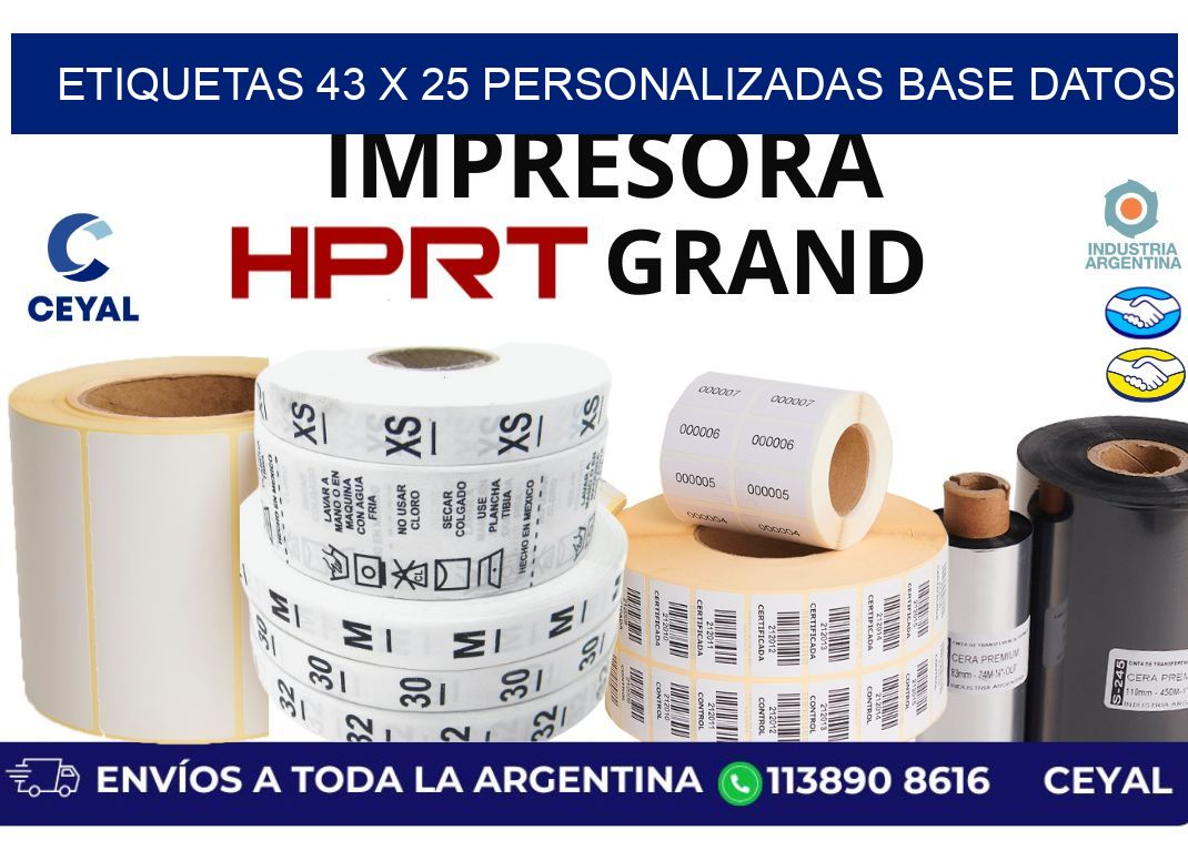 etiquetas 43 x 25 personalizadas base datos