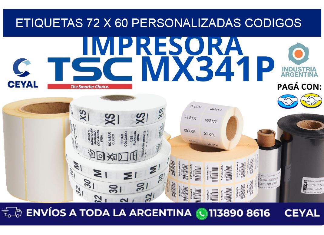 etiquetas 72 x 60 personalizadas codigos