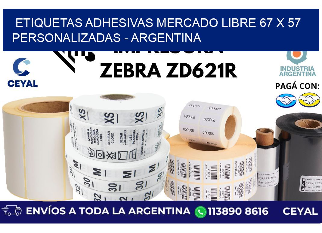 etiquetas adhesivas mercado libre 67 x 57 personalizadas - Argentina
