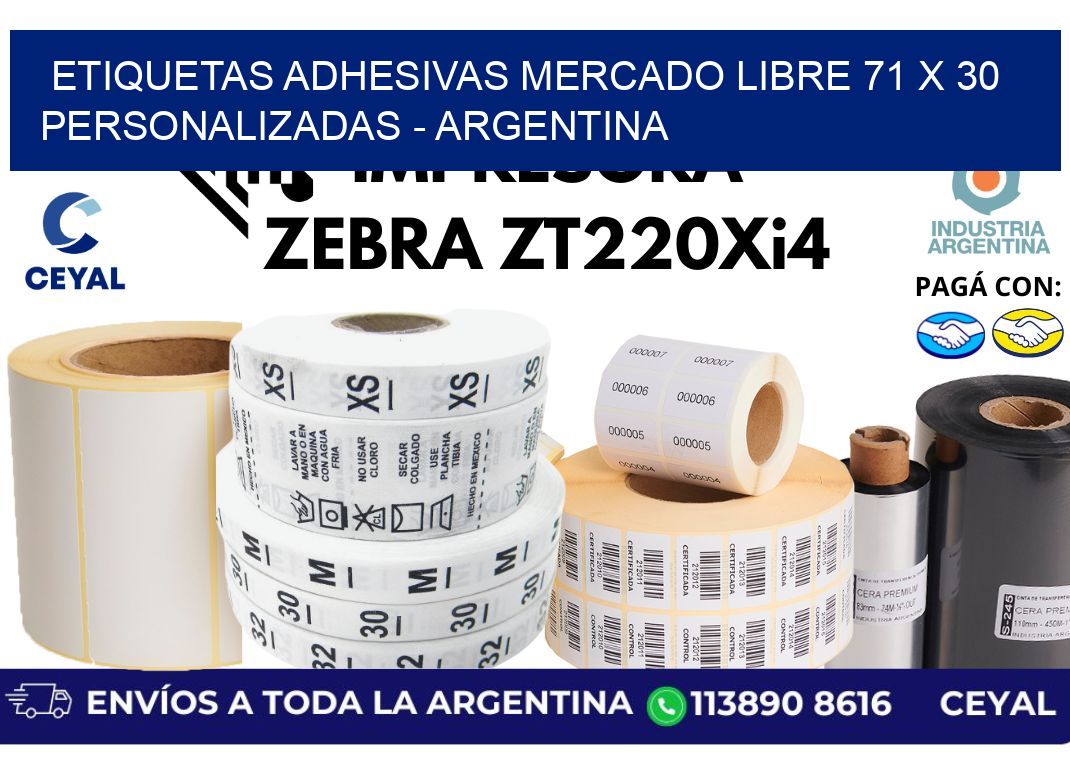 etiquetas adhesivas mercado libre 71 x 30 personalizadas - Argentina