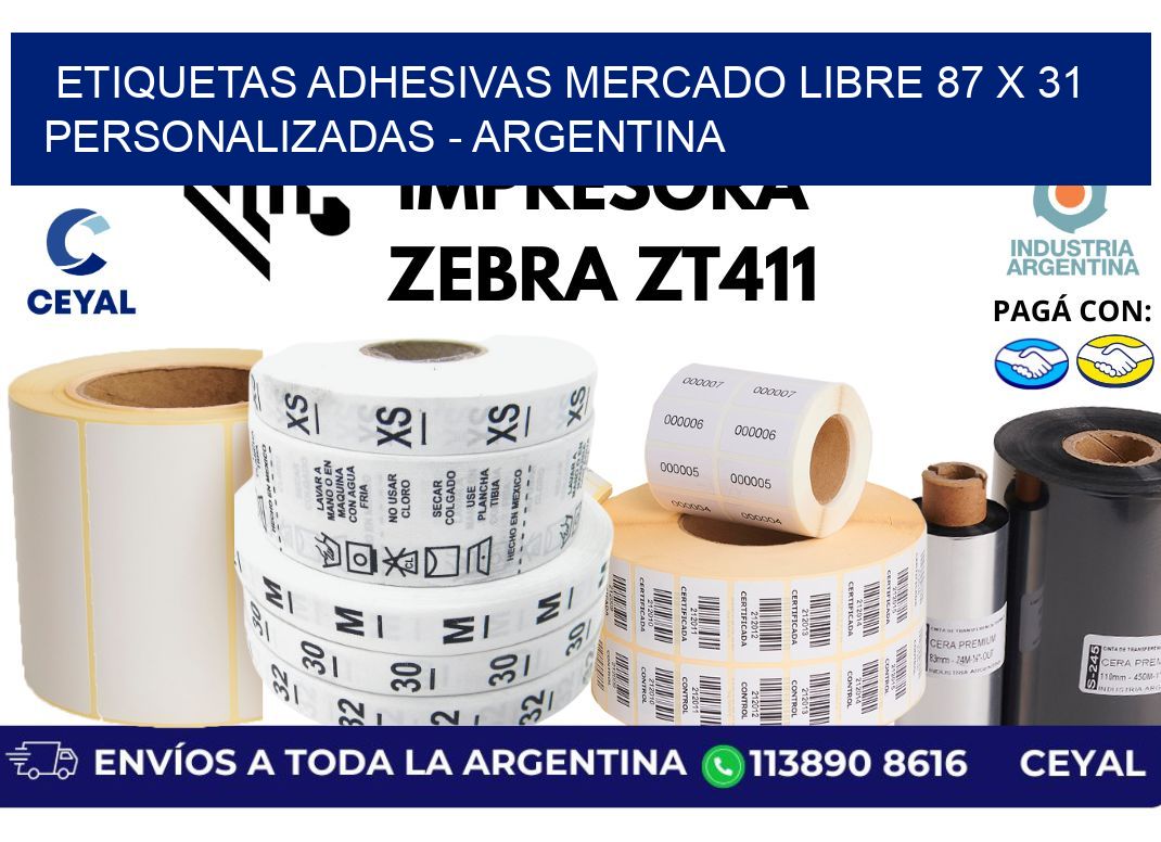 etiquetas adhesivas mercado libre 87 x 31 personalizadas - Argentina