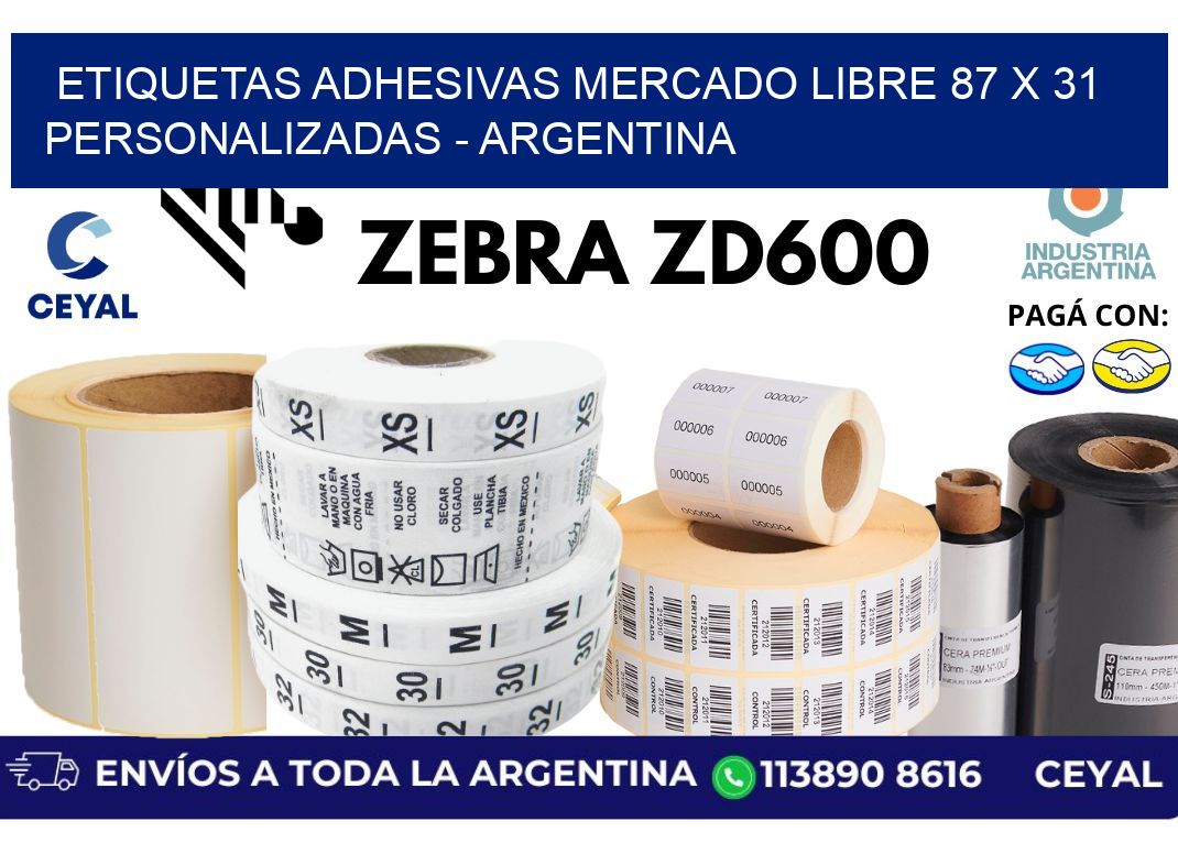 etiquetas adhesivas mercado libre 87 x 31 personalizadas – Argentina