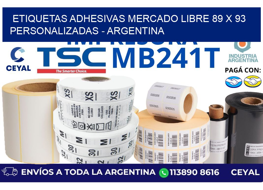 etiquetas adhesivas mercado libre 89 x 93 personalizadas - Argentina