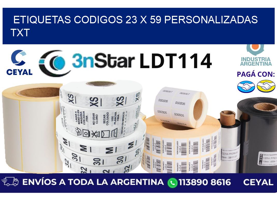 etiquetas codigos 23 x 59 personalizadas txt