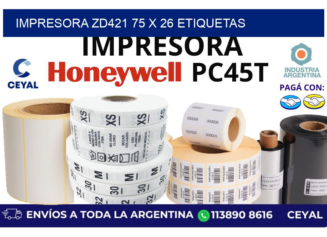 impresora zd421 75 x 26 etiquetas