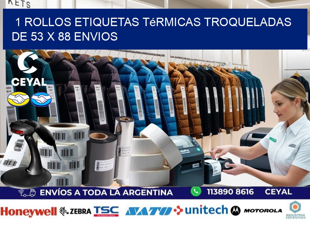 1 Rollos Etiquetas Térmicas Troqueladas De 53 x 88 ENVIOS