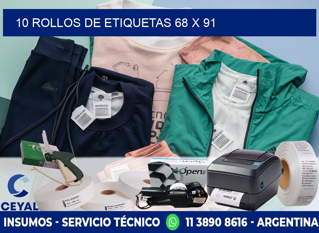10 ROLLOS DE ETIQUETAS 68 x 91