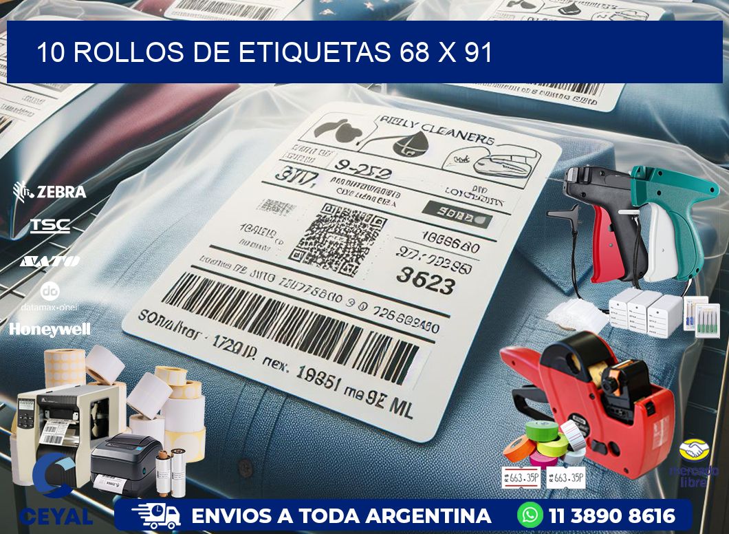 10 ROLLOS DE ETIQUETAS 68 x 91