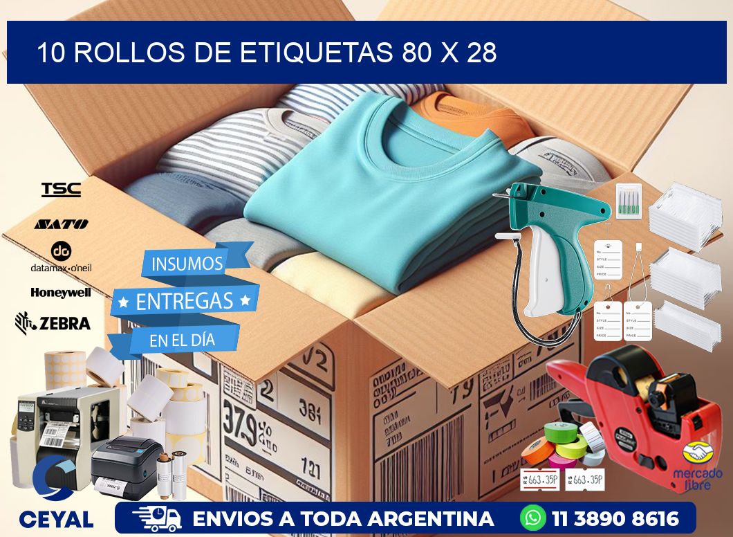 10 ROLLOS DE ETIQUETAS 80 x 28