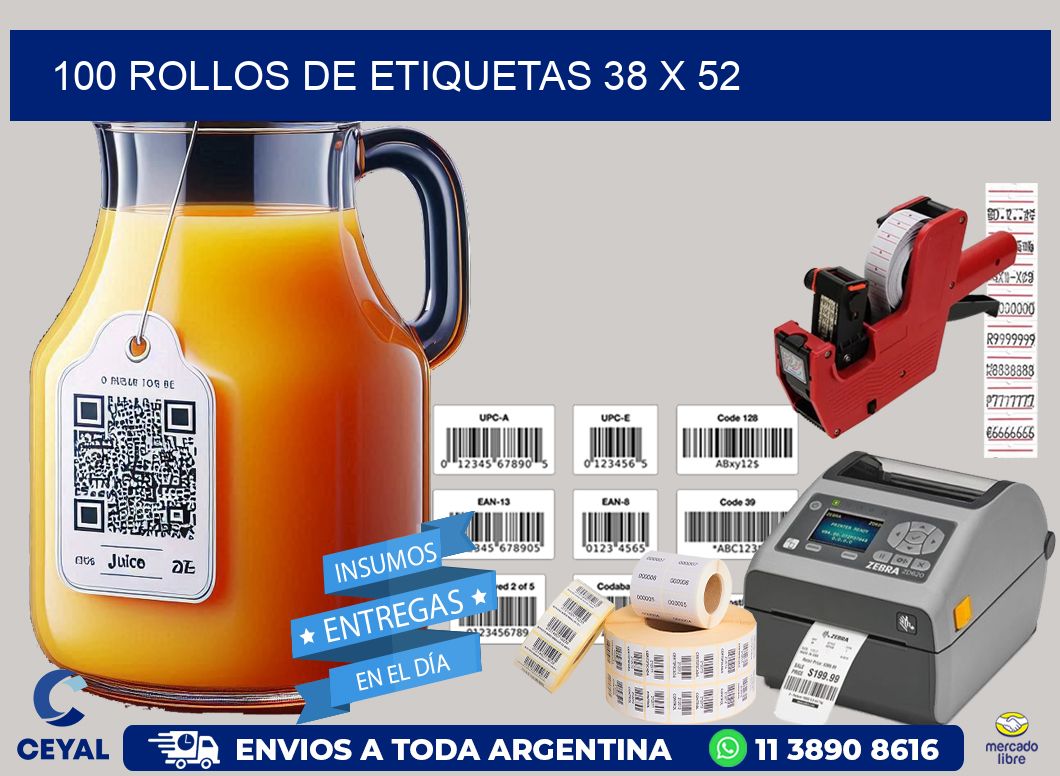 100 ROLLOS DE ETIQUETAS 38 x 52