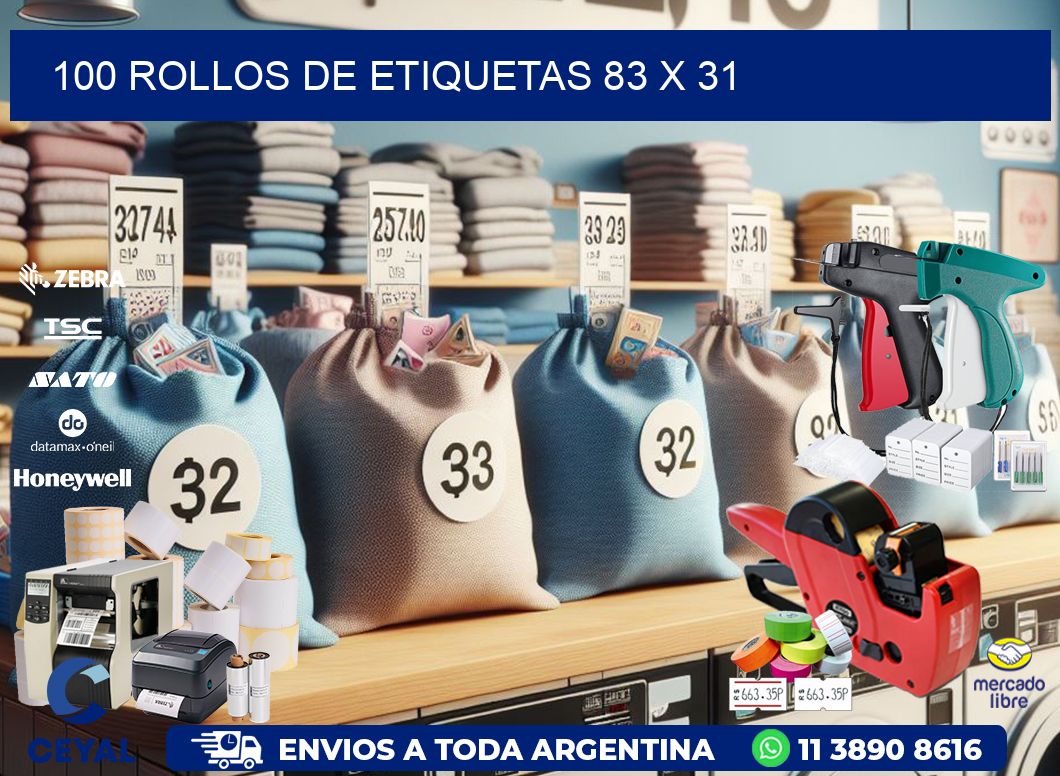100 ROLLOS DE ETIQUETAS 83 x 31