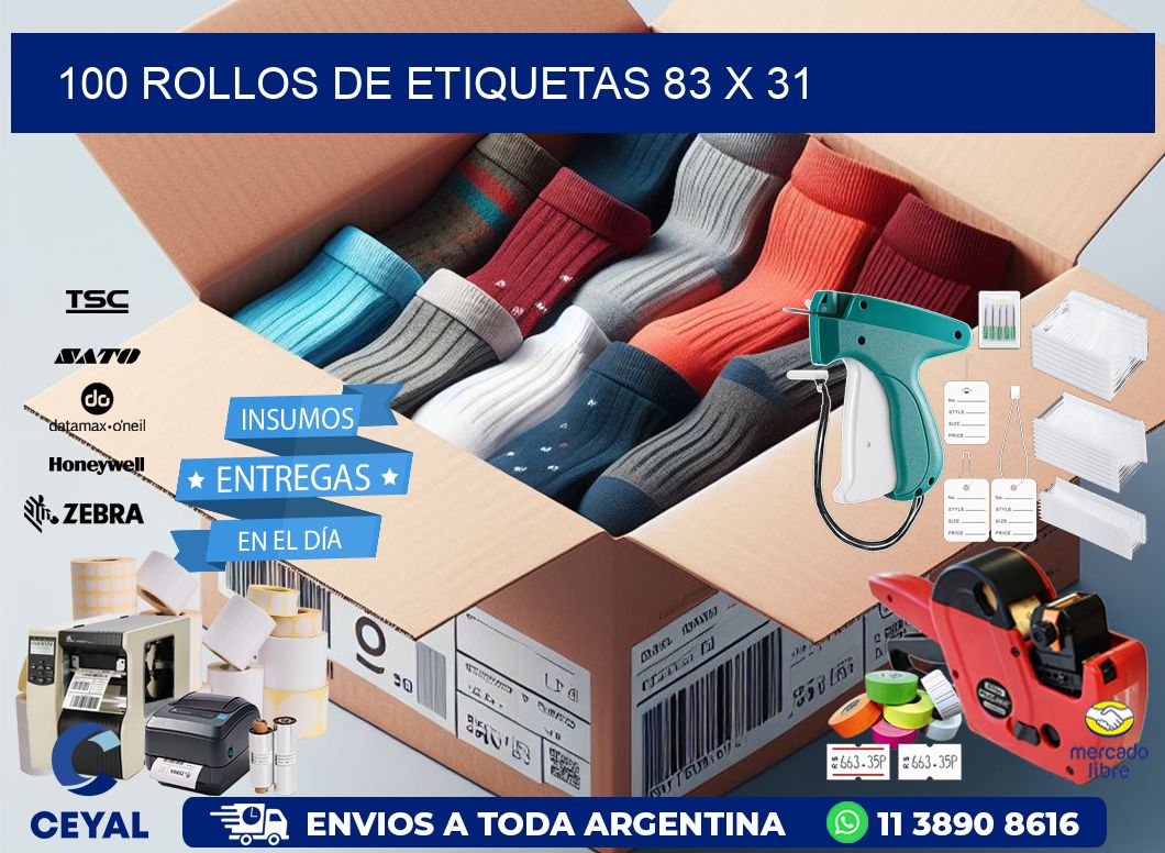 100 ROLLOS DE ETIQUETAS 83 x 31