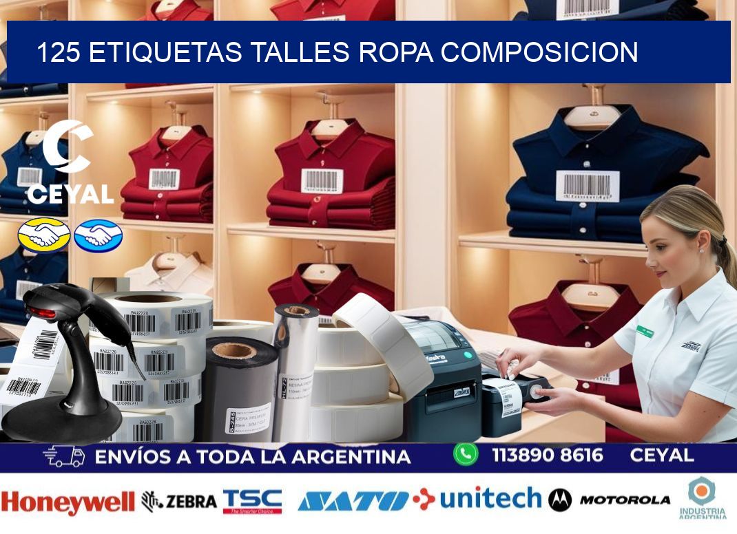 125 ETIQUETAS TALLES ROPA COMPOSICION
