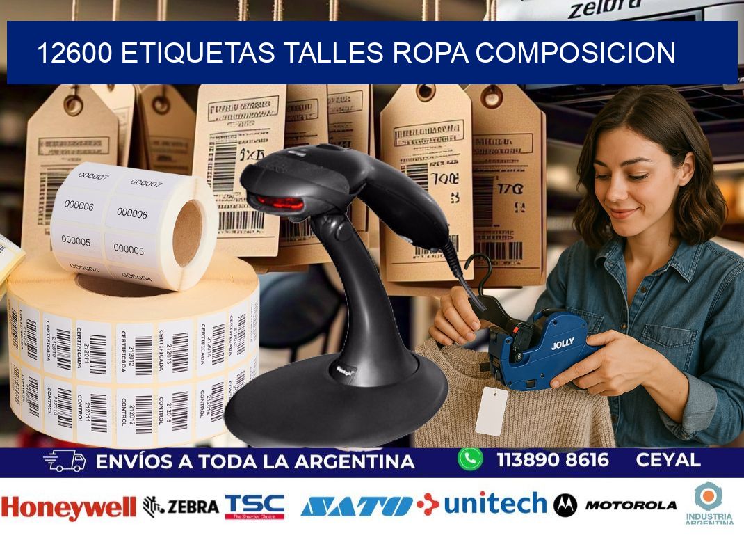 12600 ETIQUETAS TALLES ROPA COMPOSICION
